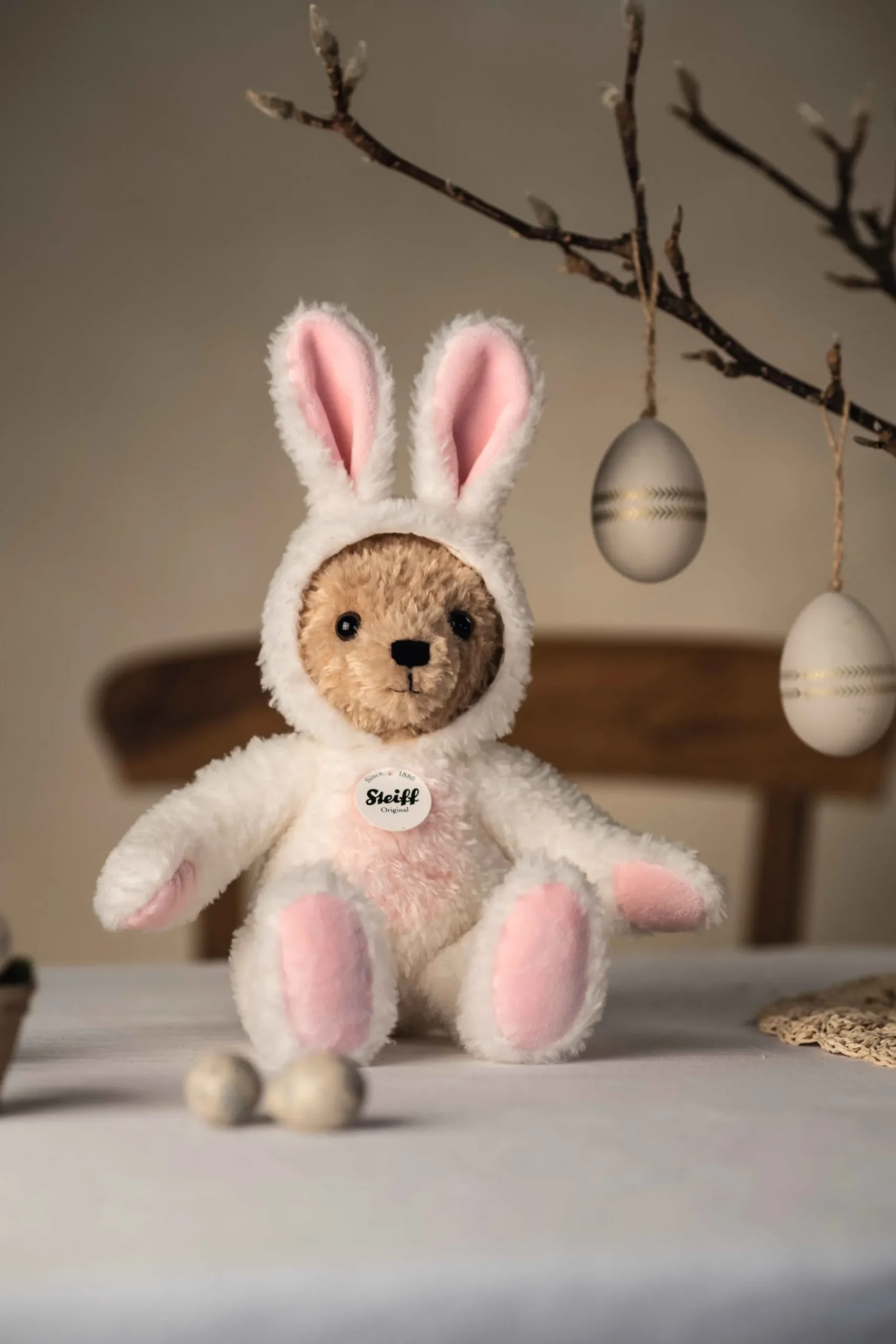 Enfant Steiff Anniversaire | Friends*Hoodie-ours Teddy lapin, 27 cm, blanc
