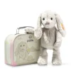 Enfant Steiff Anniversaire | Friends*Lapin Hoppie dans sa valise, 26 cm, gris clair