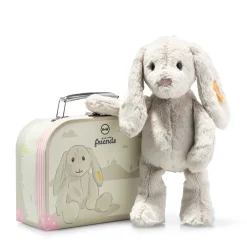 Enfant Steiff Anniversaire | Friends*Lapin Hoppie dans sa valise, 26 cm, gris clair