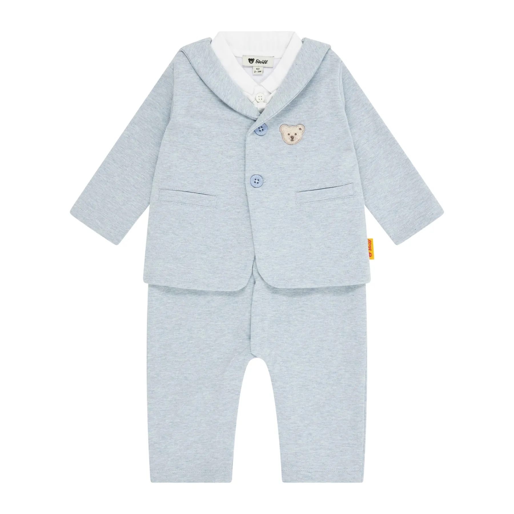 Steiff Baptême|Bébé Garçon (taille 56-80)*Grenouillère manches longues, bleu clair pour Garçons