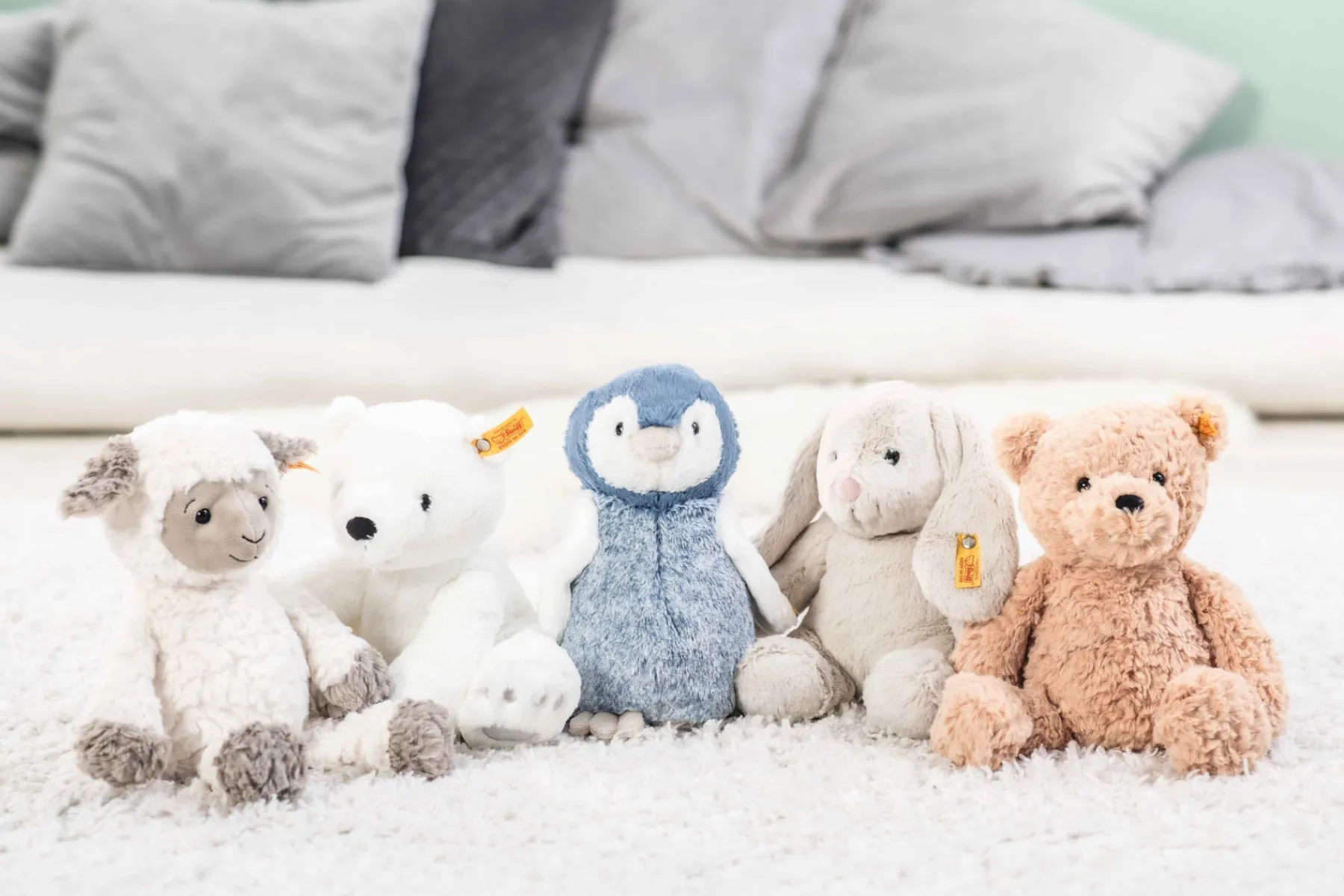 Enfant Steiff Friends|Mini Peluches*Lapin Hoppie, 18 cm, gris clair