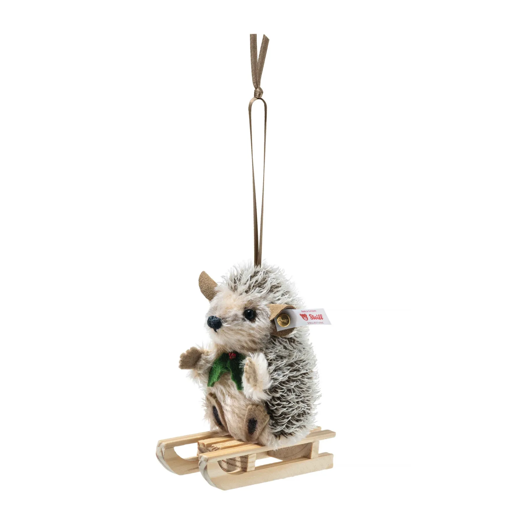 Steiff Édition Limitée*Ornement hérisson sur luge, 9 cm, brun foncé