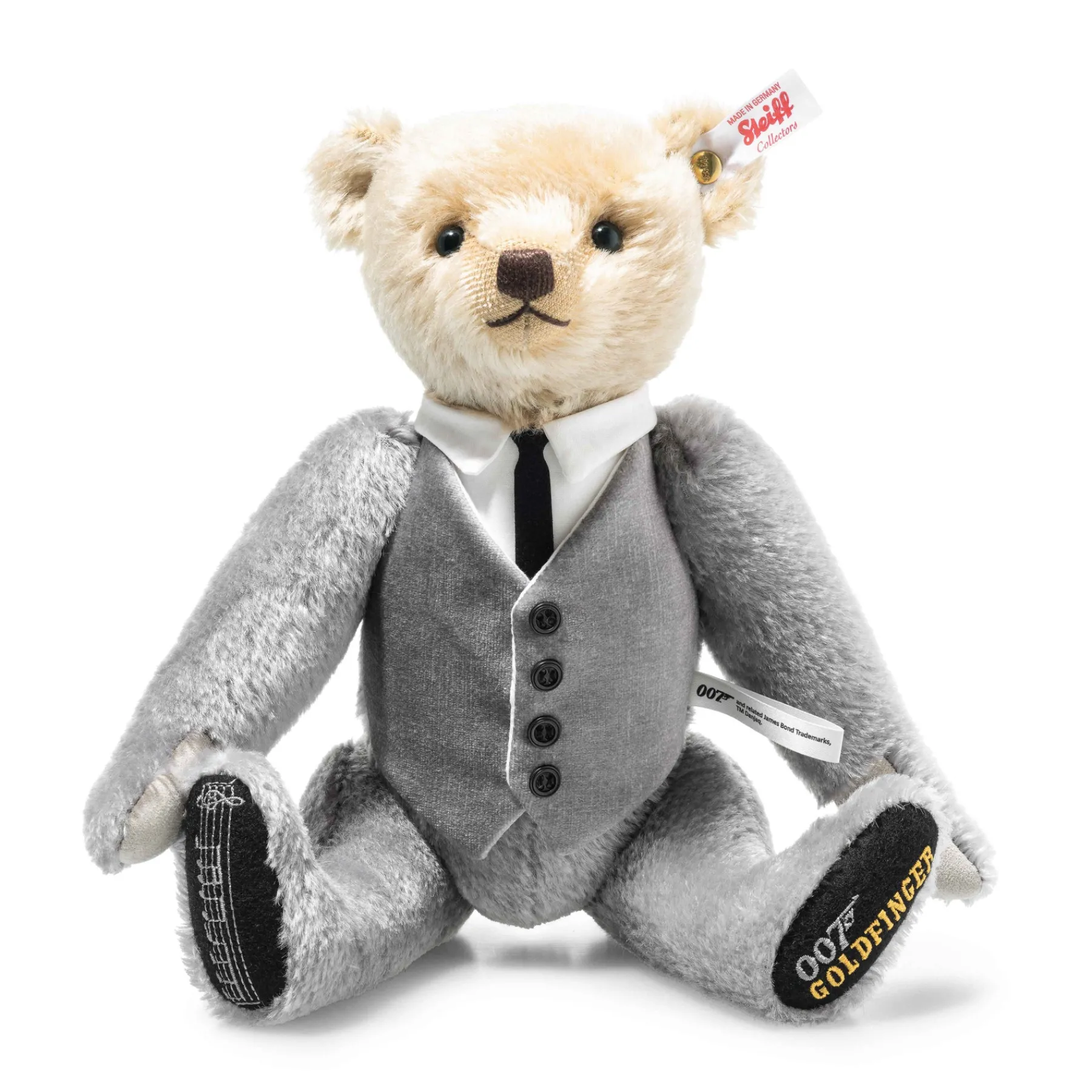 Steiff Édition Limitée*Ours Teddy James Bond Goldfinger  60ème anniversaire avec musique, 30 cm, gris clair